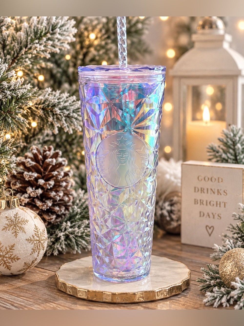 Starbucks 2023 Holiday Iridescent Diamond Prism Cold Cup Tumbler 24oz Venti